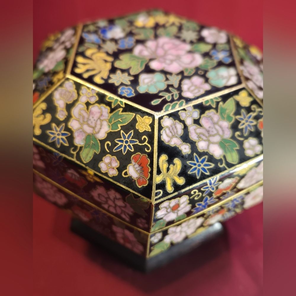 Vintage Cloisonne / Enameled Floral Trinket Box